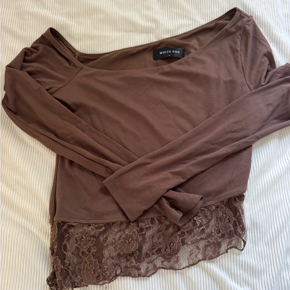 White Fox Boutique Brown Lace Long Sleeve Top